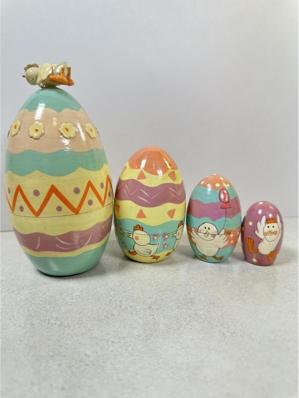 Easter Egg Chick Nesting Dolls Wooden 4 Pc Spring Decor 5.5”